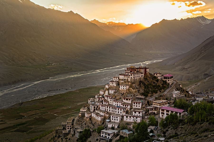 Key Monastery, Himachal Pradesh — Spiti's stacked white gompa on a hilltop.