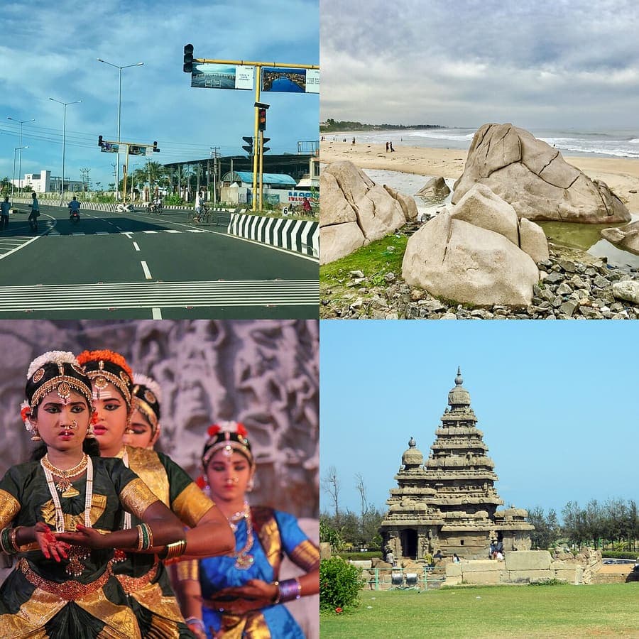 Mahabalipuram, Tamil Nadu — Shore temple and rock-cut rathas by the sea.