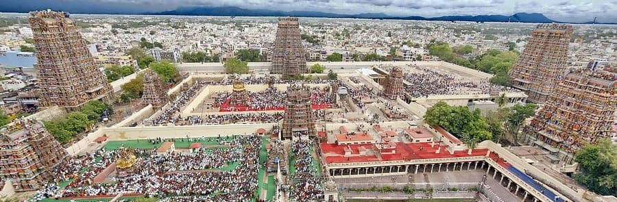 Meenakshi Temple, Tamil Nadu — Madurai's towers, painted in a riot of gods.