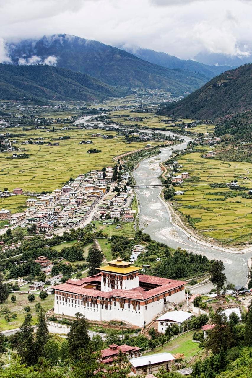 Paro, Bhutan — The valley, its dzong, and the only airport.