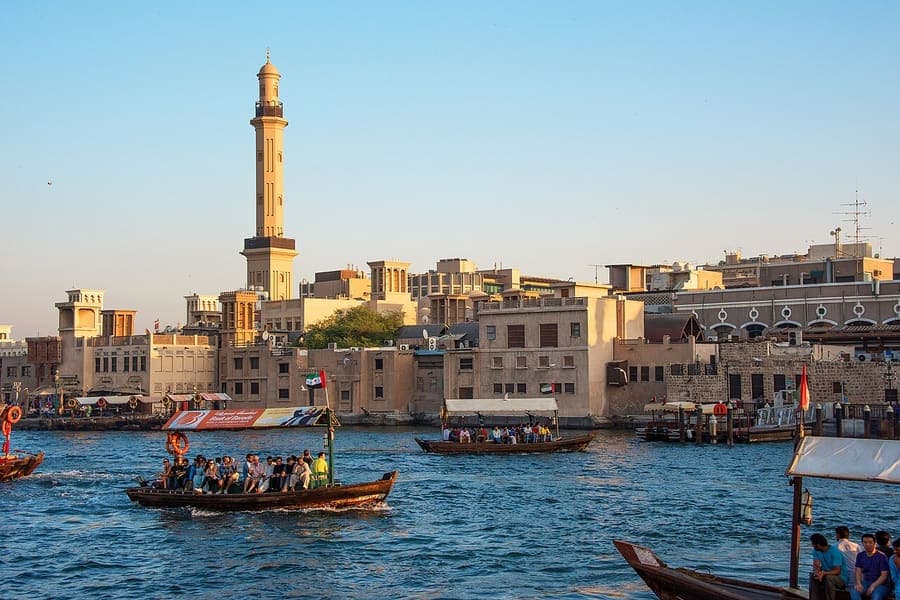 Dubai Creek, Dubai — Abra boats and the old trading souks.