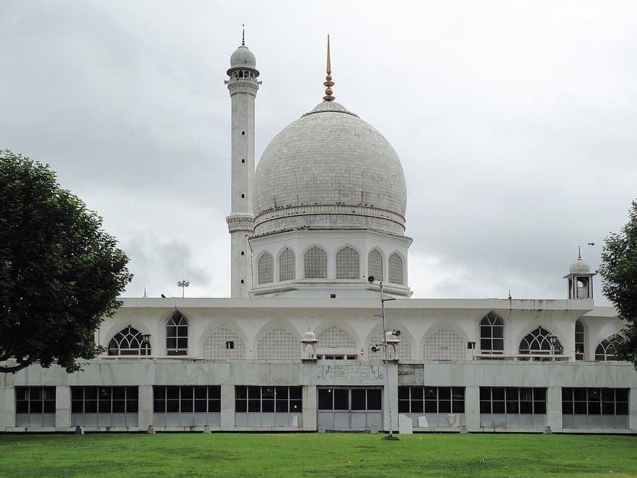 Hazratbal Shrine, Kashmir — White marble on the shore of the Dal.
