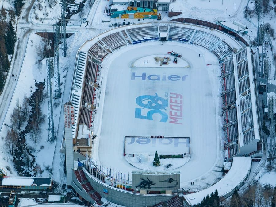 Medeu, Kazakhstan — The world's highest skating rink.
