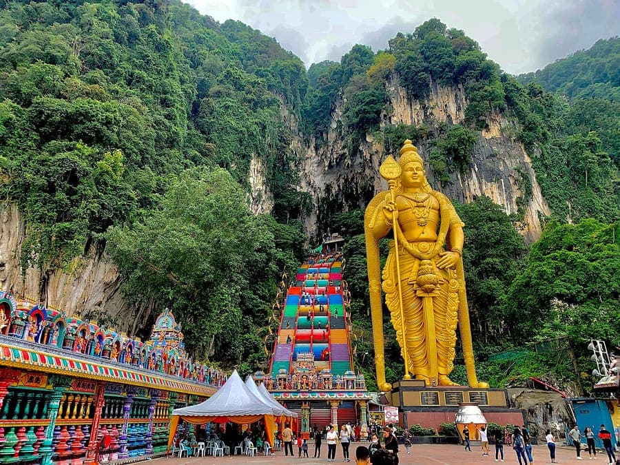 Batu Caves, Malaysia — 272 rainbow steps to a limestone shrine.