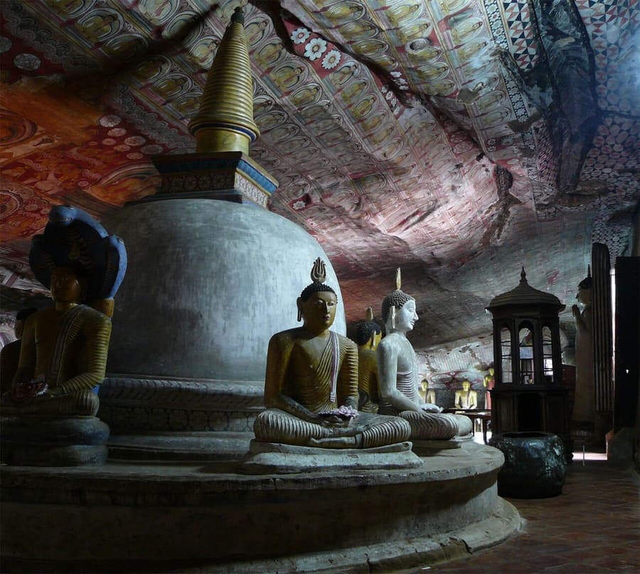 Dambulla Cave Temple, Sri Lanka — Five caves, 150 Buddhas, painted ceilings.