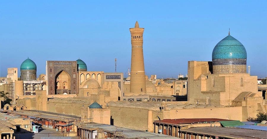 Bukhara, Uzbekistan — Minarets, madrasas and trading domes.