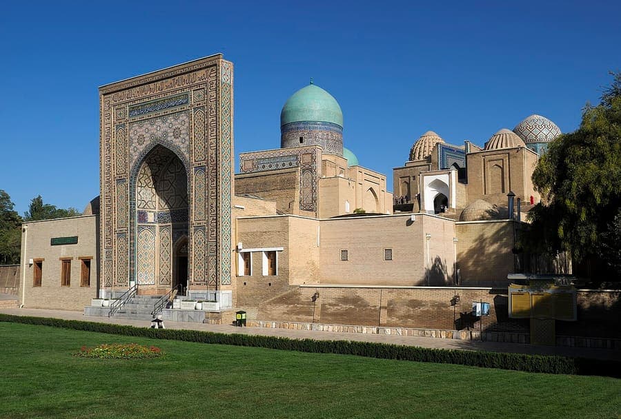 Shah-i-Zinda, Uzbekistan — An avenue of mausoleums in tile.