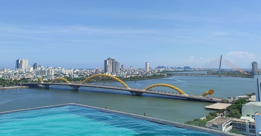 Da Nang, Vietnam — Marble mountains and the Golden Bridge.
